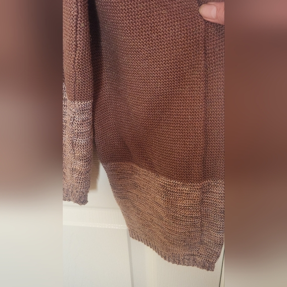 PrAna L Brown Crystal Beach Boho Bell Sleeve V-neck Knit Pocket Women's Sweater - Picture 8 of 12